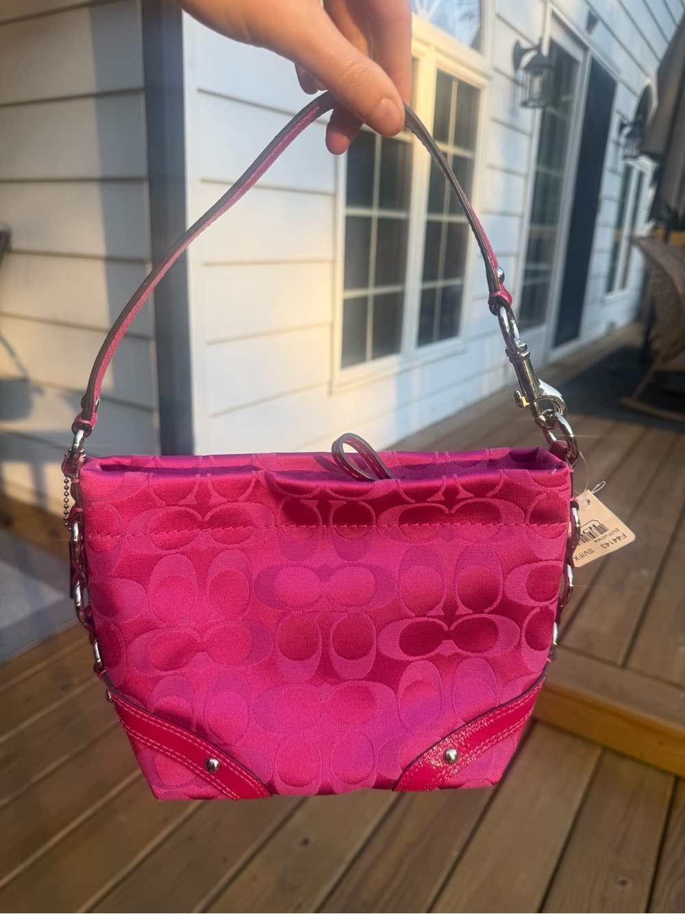 NWT - Vintage Coach Hot Pink Signature Carly Shoulder Bag